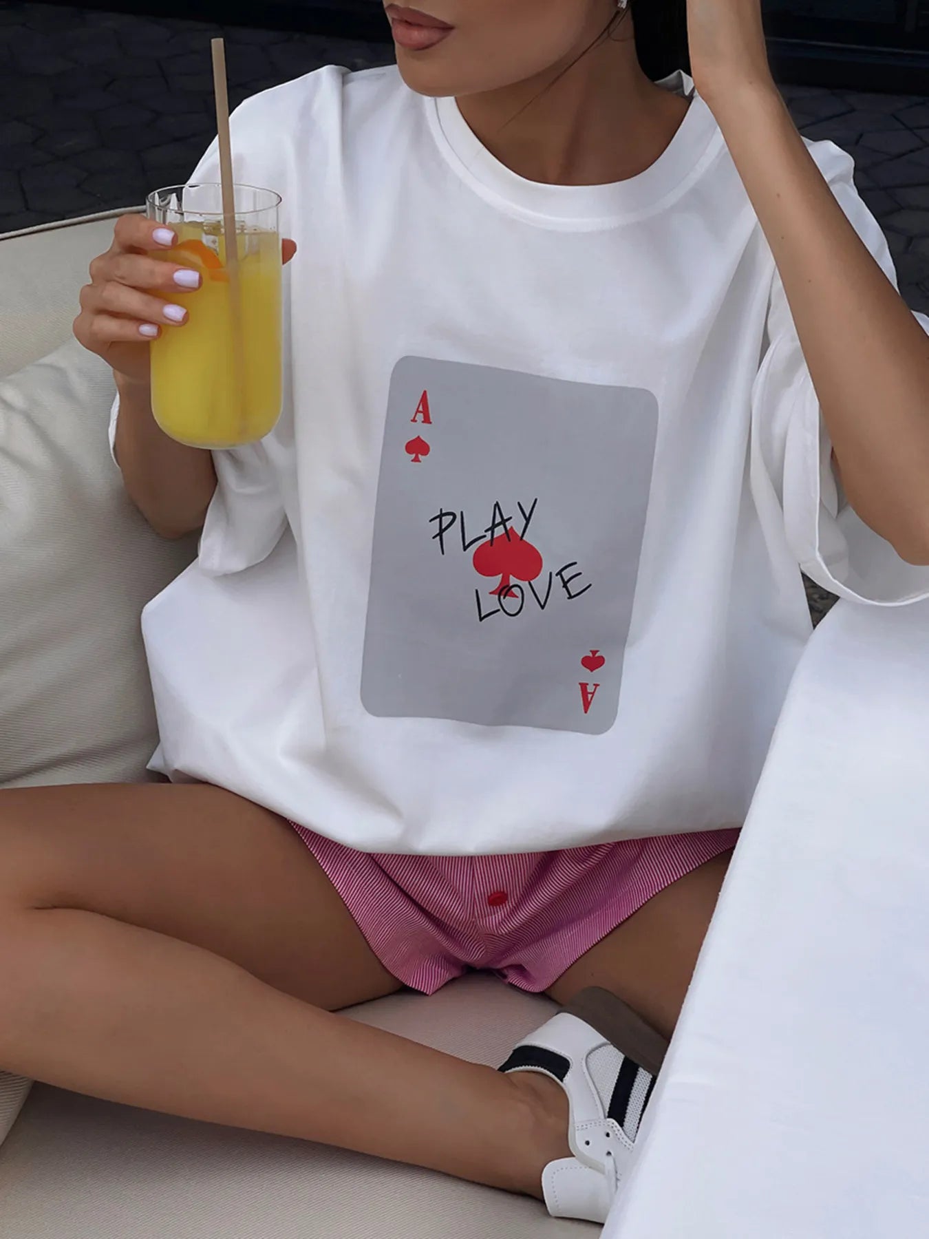 Graphic Round Neck Half Sleeve T-Shirt White OutfitFlow