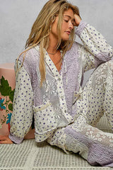 POL Floral Balloon Sleeve Hooded Lace Jacket with Stitch Detail OutfitFlow