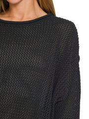 Zenana Textured Drop Shoulder Knit Top Trendsi