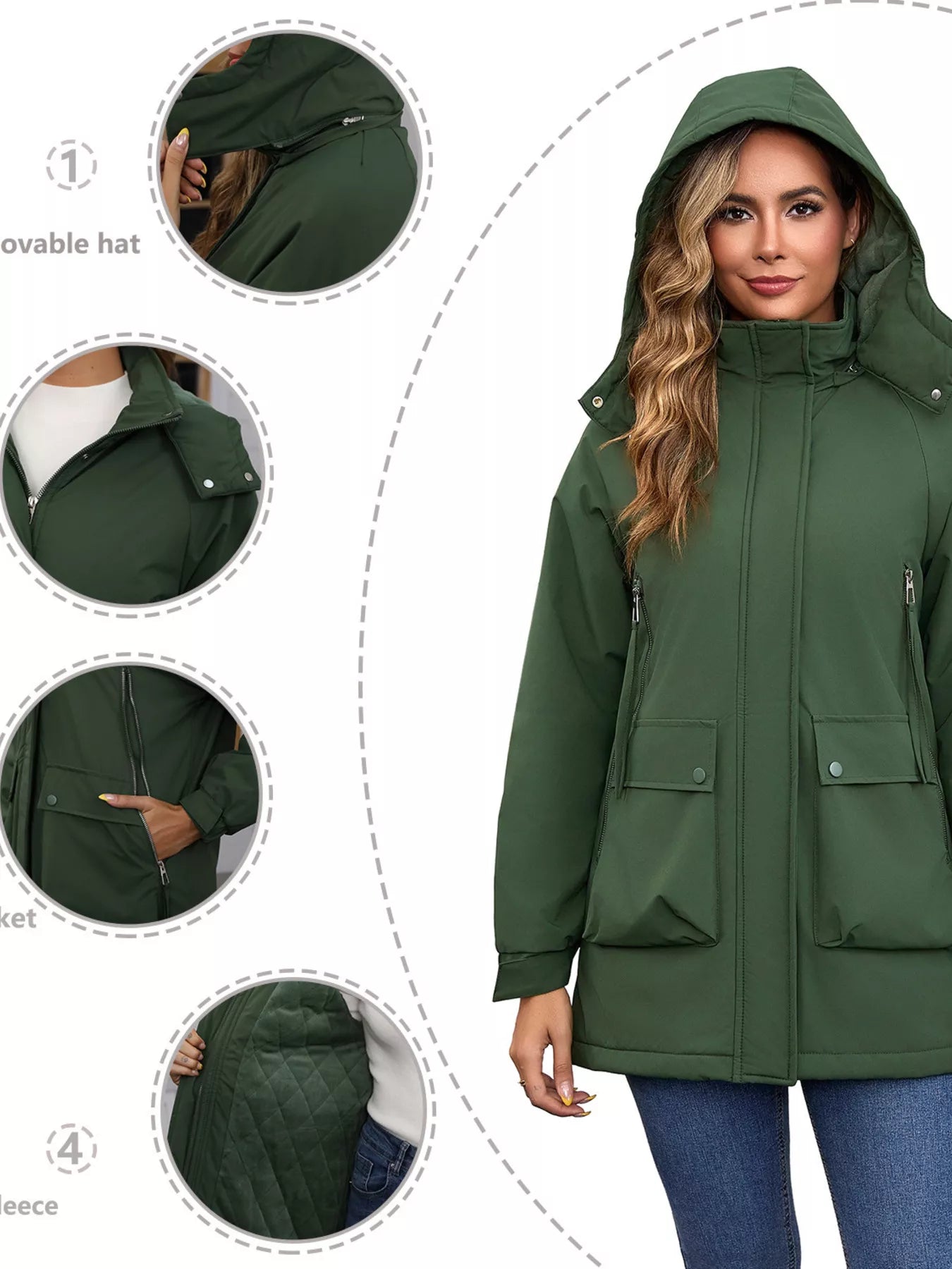 Full Size Zip Up Hooded Parka Outerwear Plus Size OutfitFlow