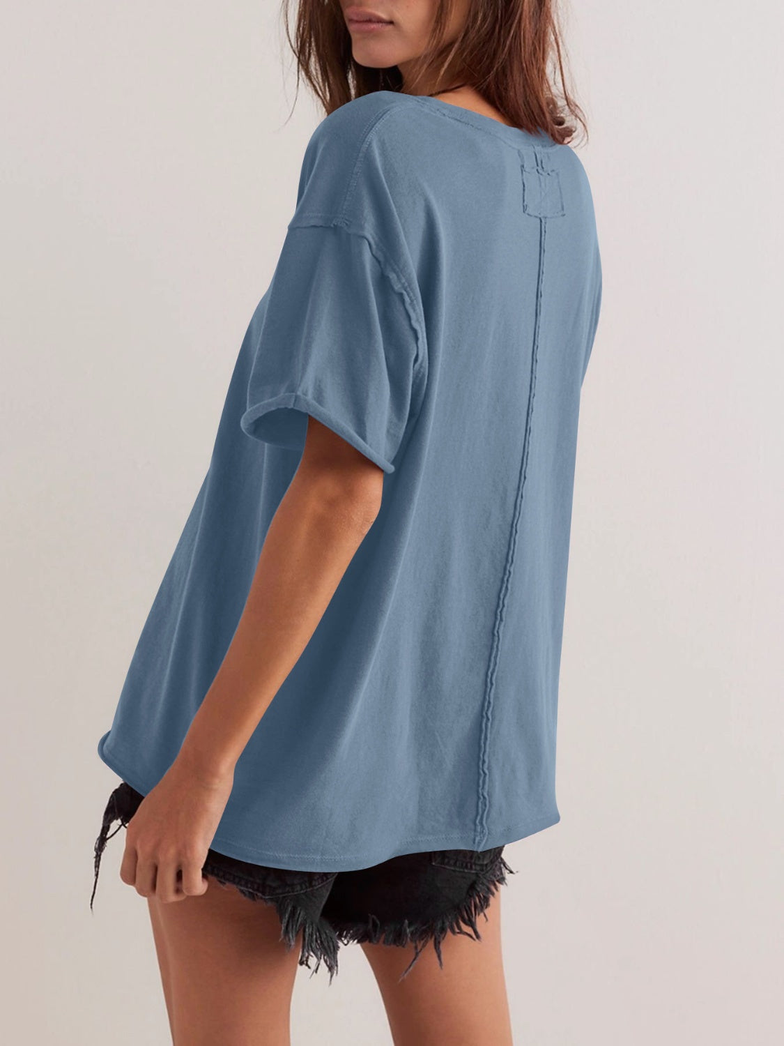 Lovelet Exposed Seam Round Neck Half Sleeve T-Shirt