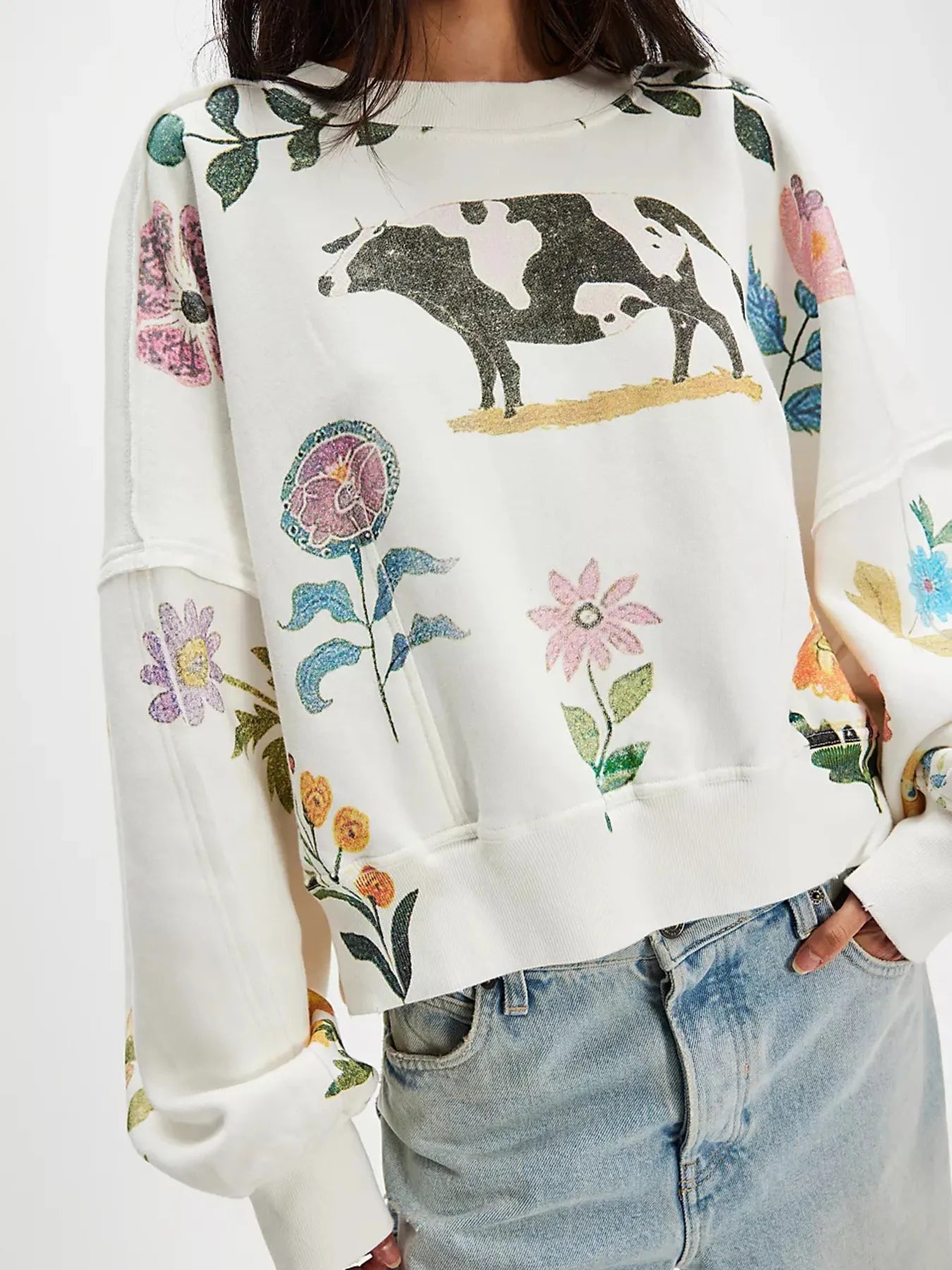 Print Round Neck Oversized Sweatshirt OutfitFlow