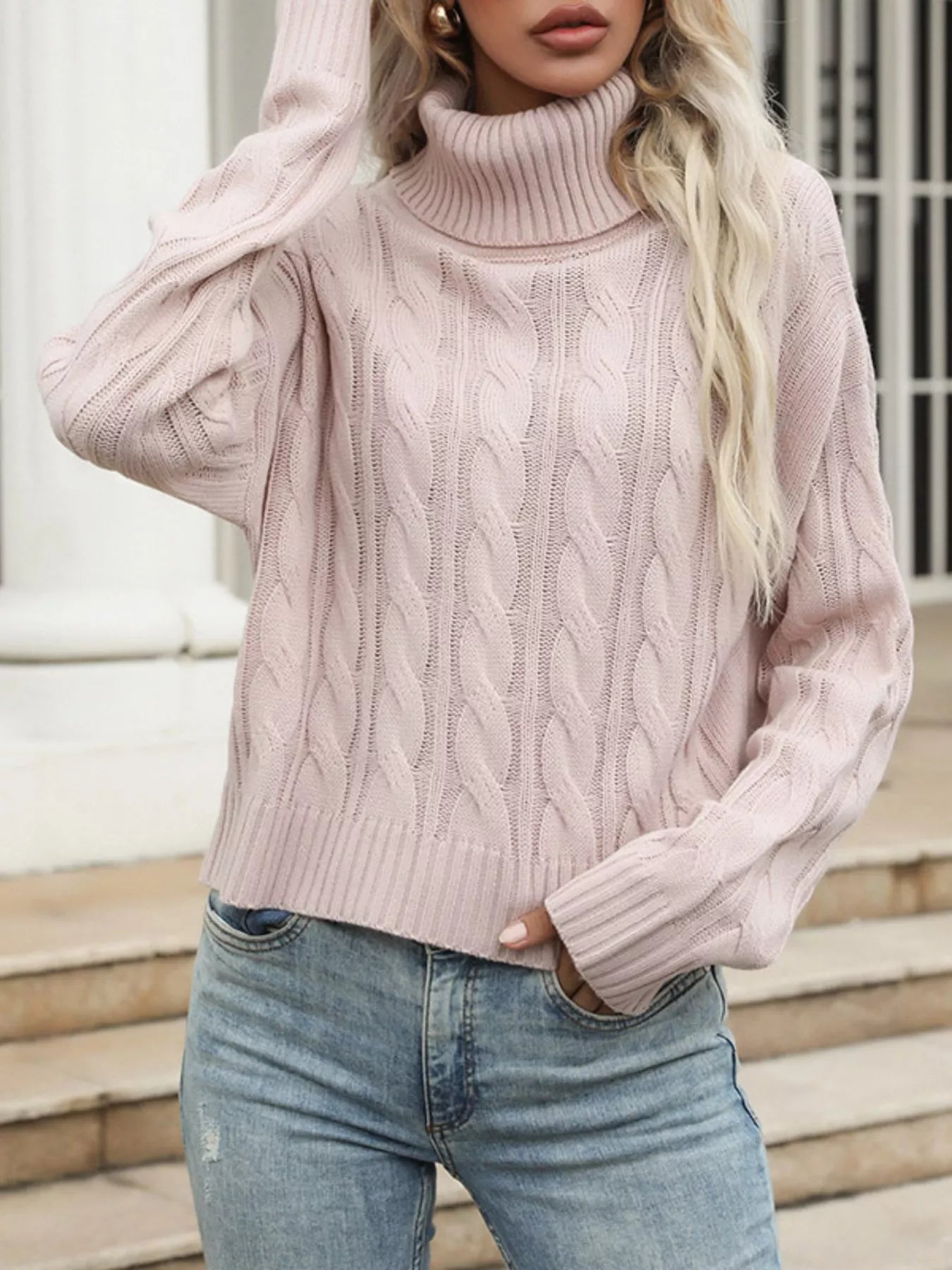 Cable Knit Turtleneck Sweater OutfitFlow