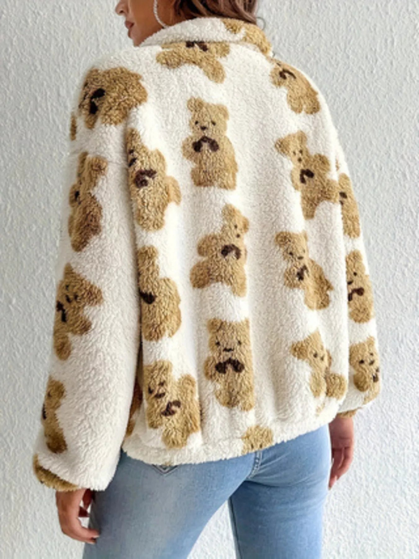 Teddy Bear Fuzzy Zip-Up Jacket OutfitFlow