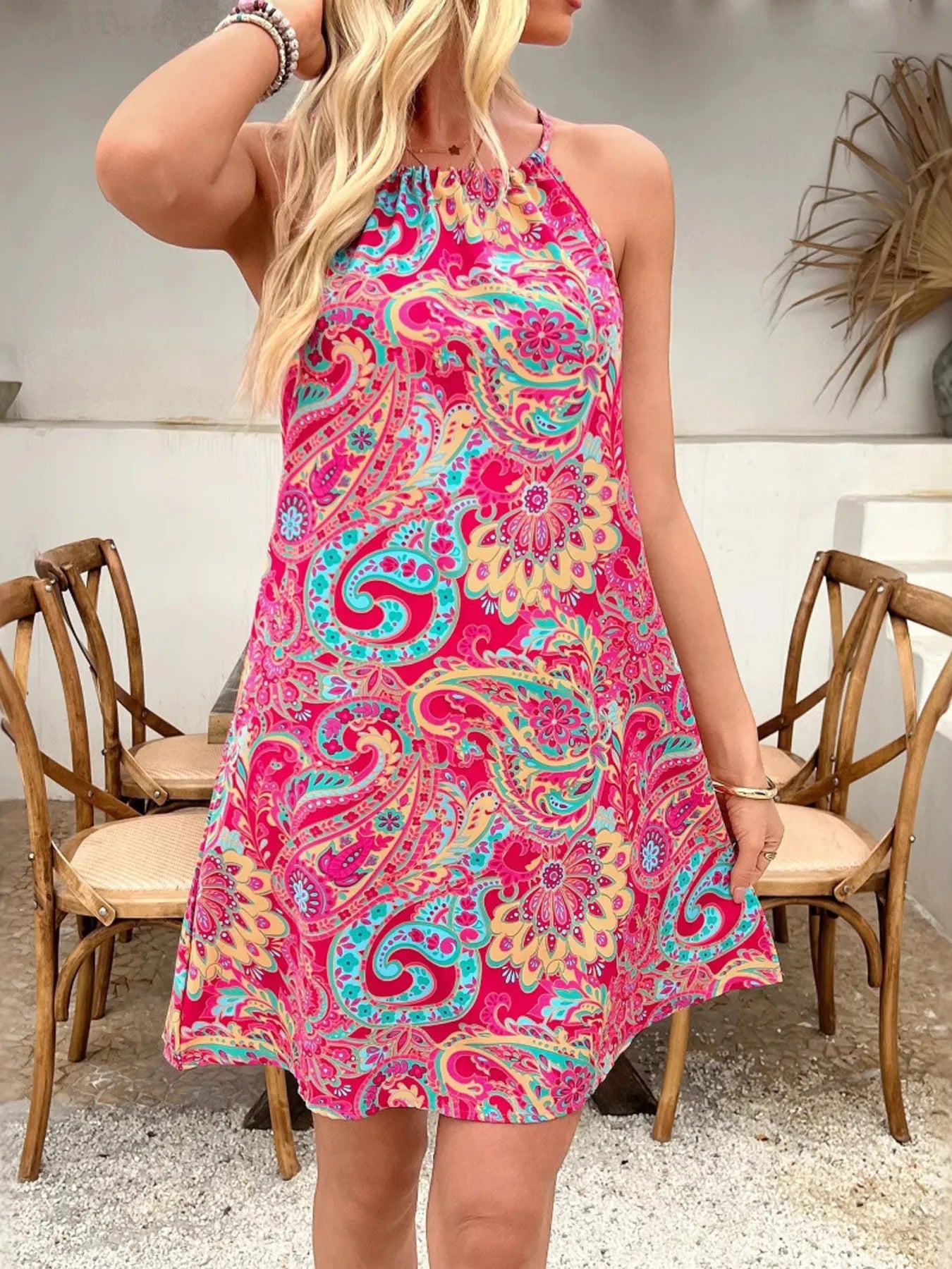 Paisley Print Halter Summer Dress OutfitFlow