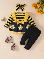 Children's Ruffled Top and Pants Set with Headband Yellow Trendsi