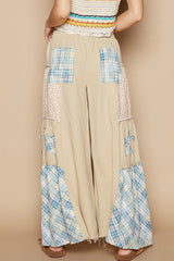 POL Drawstring Star Patch Contrast Wide Leg Pants OutfitFlow