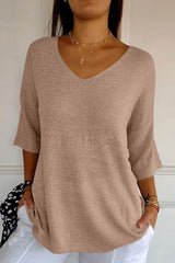 Outfit Flow - V-Neck Three-Quarter Sleeve Knit Top