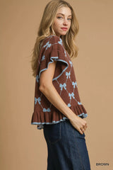Umgee Bow Knit Ruffle Sleeve Sweater OutfitFlow