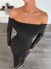Off-Shoulder Lace Long Sleeve Maxi Dress OutfitFlow