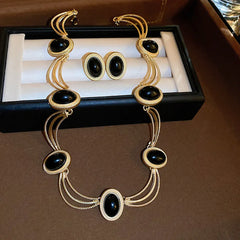 Alloy Oval Gemstone Necklace OutfitFlow