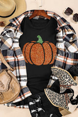 Glitter Pumpkin Round Neck Short Sleeve T-Shirt OutfitFlow