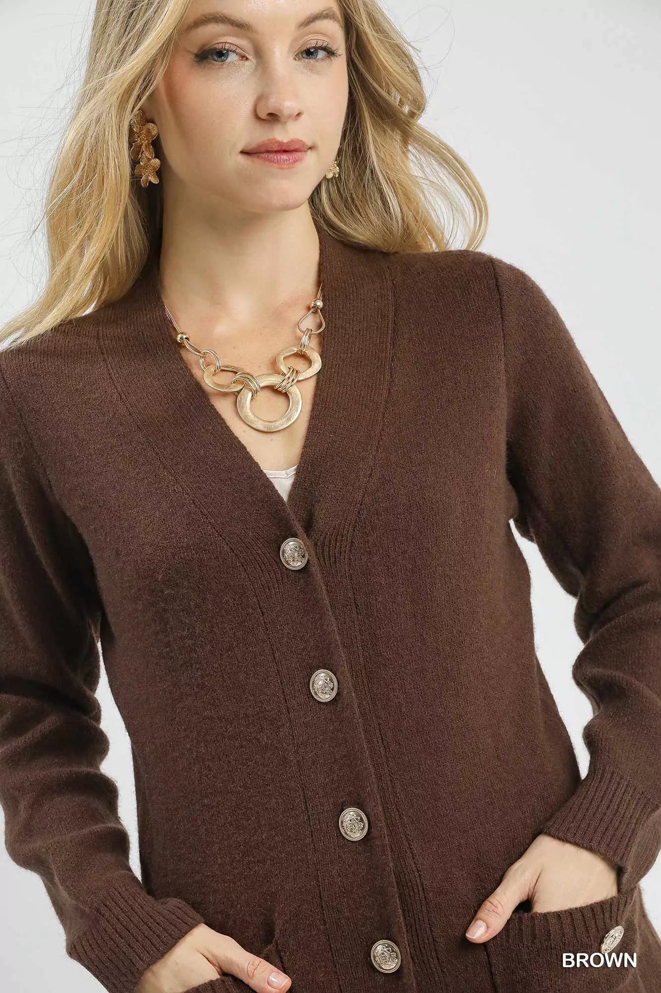Umgee Button-Down Longline Sweater Cardigan with Front Pockets OutfitFlow