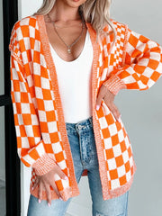 Checkered Pattern Open Front Cardigan OutfitFlow
