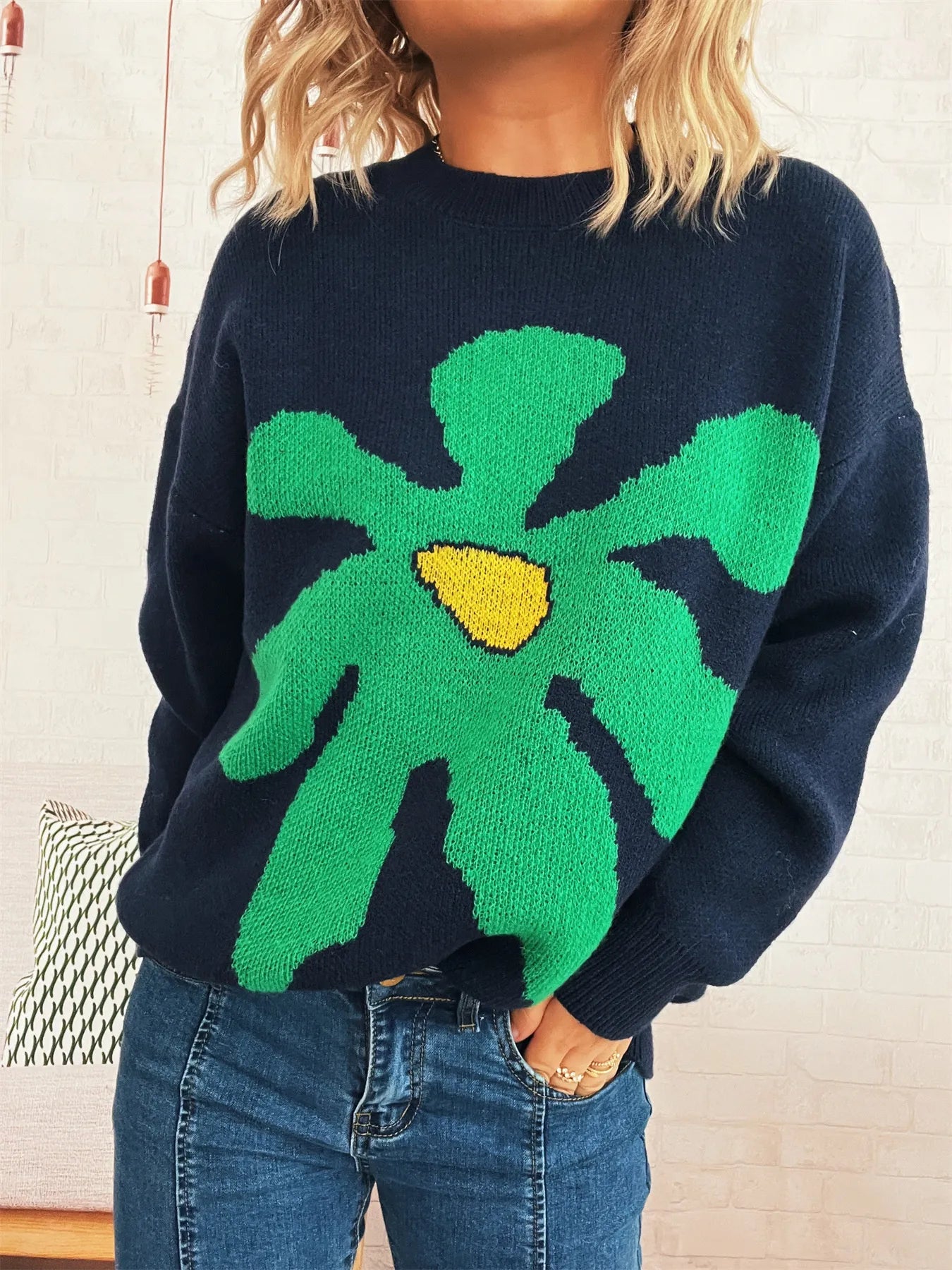 Flower Dropped Shoulder Sweater Trendsi