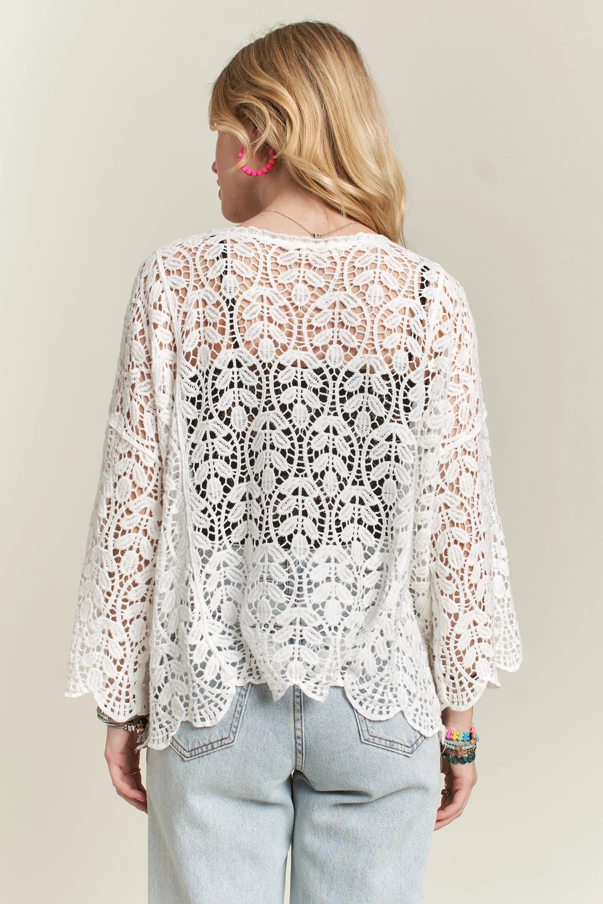 ADORA Leaf Pattern Crochet Cardigan OutfitFlow