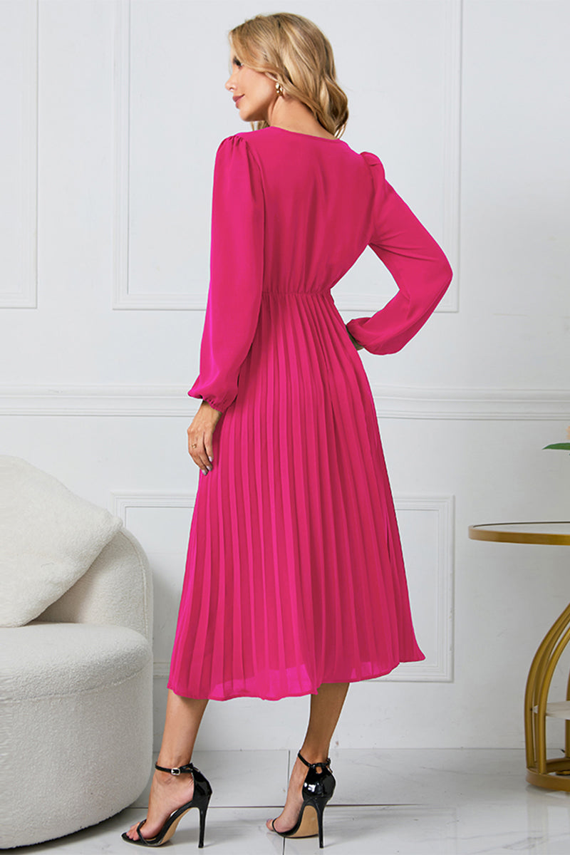 Outfit Flow - V-Neck Long Sleeve Tie Waist Midi Dress