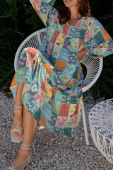 Floral Checkered V-Neck Dress OutfitFlow