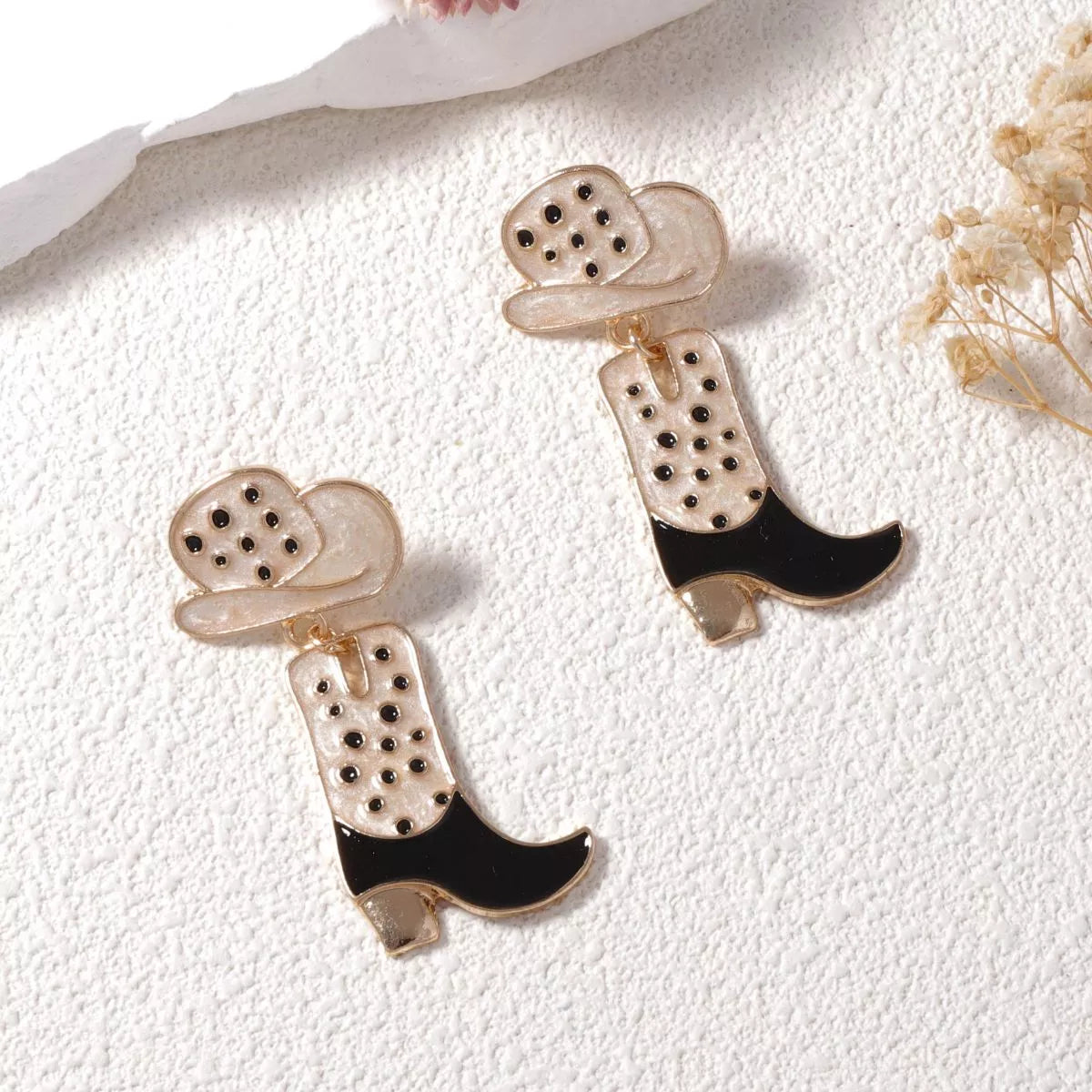 Cowgirl Boot and Hat Dangle Earrings White onesize OutfitFlow