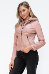 Outfit Flow - Snobbish Faux Leather Zip Up Drawstring Hooded Jacket