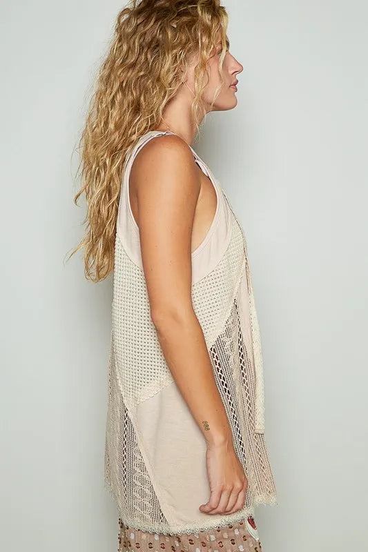 POL Lace Up Crochet Lace Tank OutfitFlow
