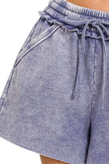 Zenana Acid Wash Fleece Drawstring Shorts With Pockets OutfitFlow