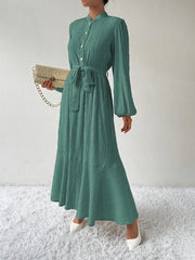 Honey Tie Waist Long Sleeve Dress OutfitFlow