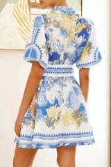 Printed Collared Neck Half Sleeve Dress OutfitFlow