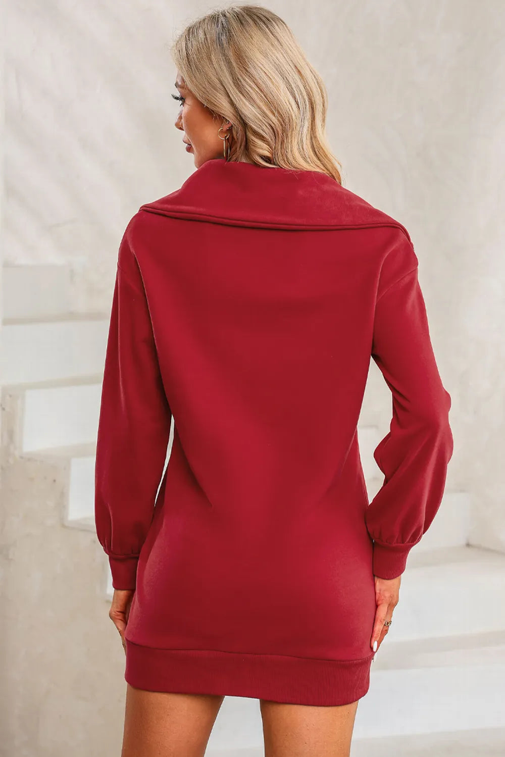 Half Zip Dropped Shoulder Mini Sweatshirt Dress OutfitFlow