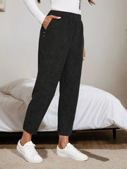 Corduroy Elastic Waist Cropped Pants Black Trendsi