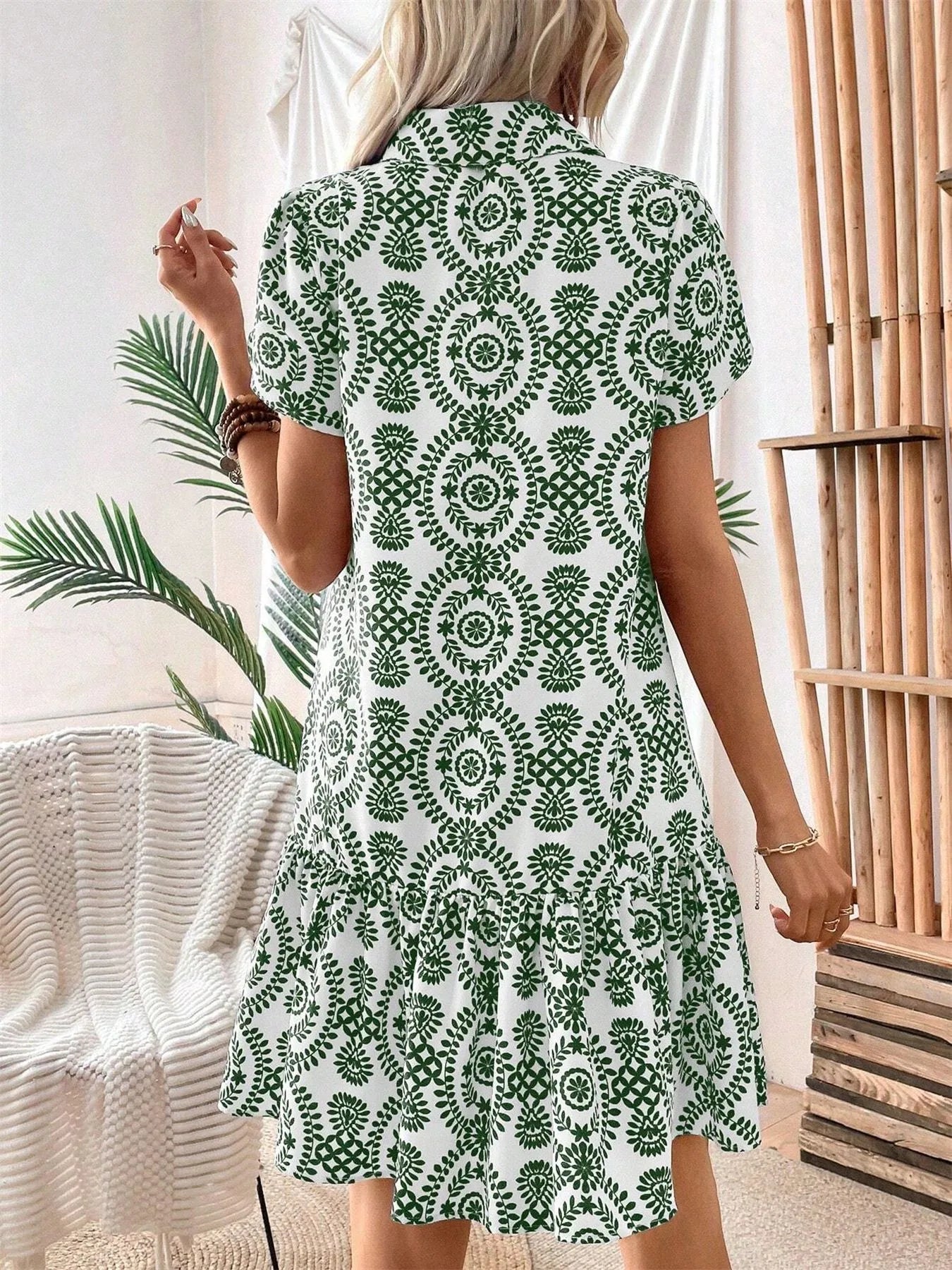 Printed Short Sleeve Mini Dress OutfitFlow
