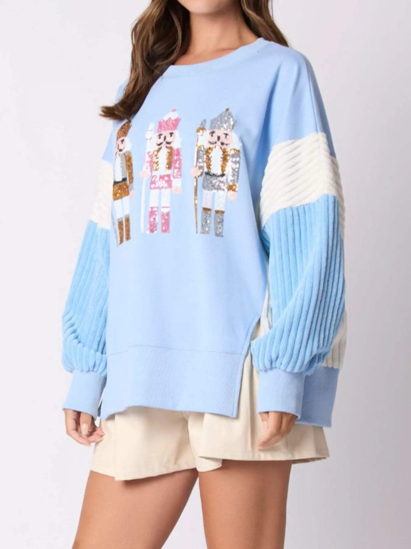 Nutcracker Long Sleeve Sweatshirt with Side Slit OutfitFlow
