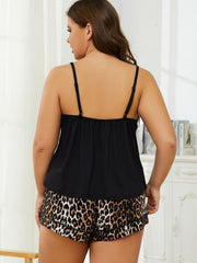 Outfit Flow - Plus Size Lace Trim Scoop Neck Cami and Printed Shorts Pajama Set