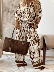 Printed Relaxed Fit Top and Wide Leg Pants Set OutfitFlow
