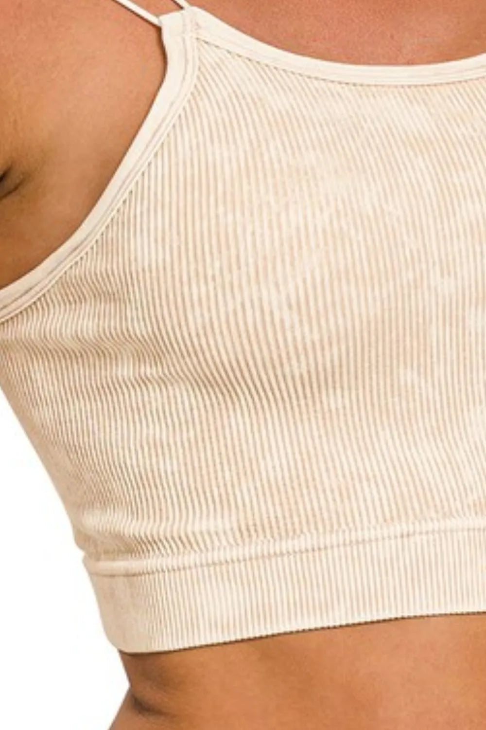 Zenana Washed Ribbed Seamless Double Strap Brami OutfitFlow