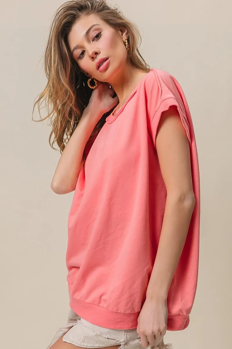 BiBi French Terry Drop Shoulder Basic Top OutfitFlow