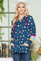 Outfit Flow - Celeste Full Size Polka Dot Drawstring Hoodie