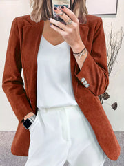 Full Size Corduroy Lapel Collar Casual Blazer Plus Size Terracotta Trendsi