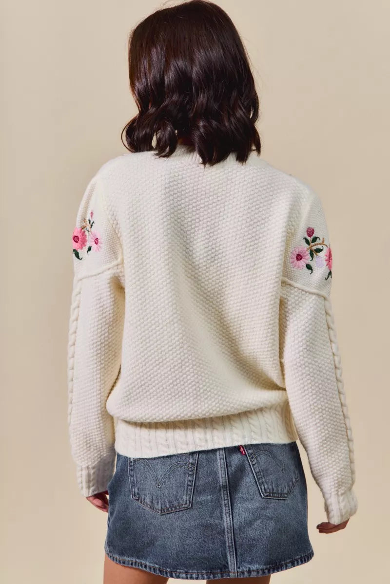 SO ME Floral Embroidered Coquette Sweater Cardigan OutfitFlow