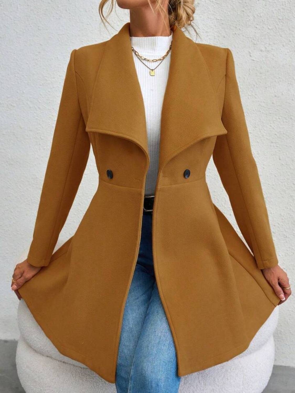 Outfit Flow - Collared Neck Button Up Long Sleeve Coat