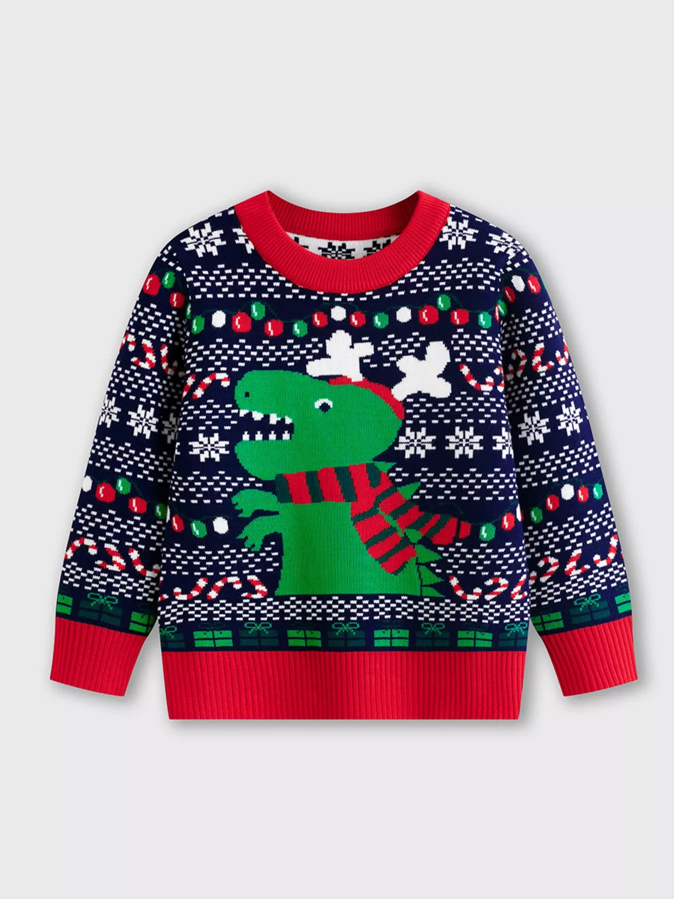 Children's Christmas Tree Round Neck Sweater Navy OutfitFlow