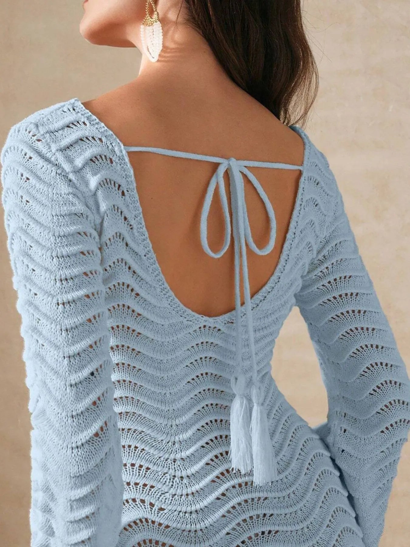 Wave Openwork Crochet Maxi Knit Dress OutfitFlow