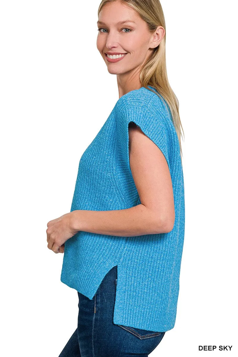 Zenana Oversized Sweater Vest with Side Slit OutfitFlow