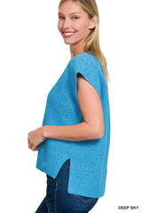 Zenana Oversized Sweater Vest with Side Slit OutfitFlow