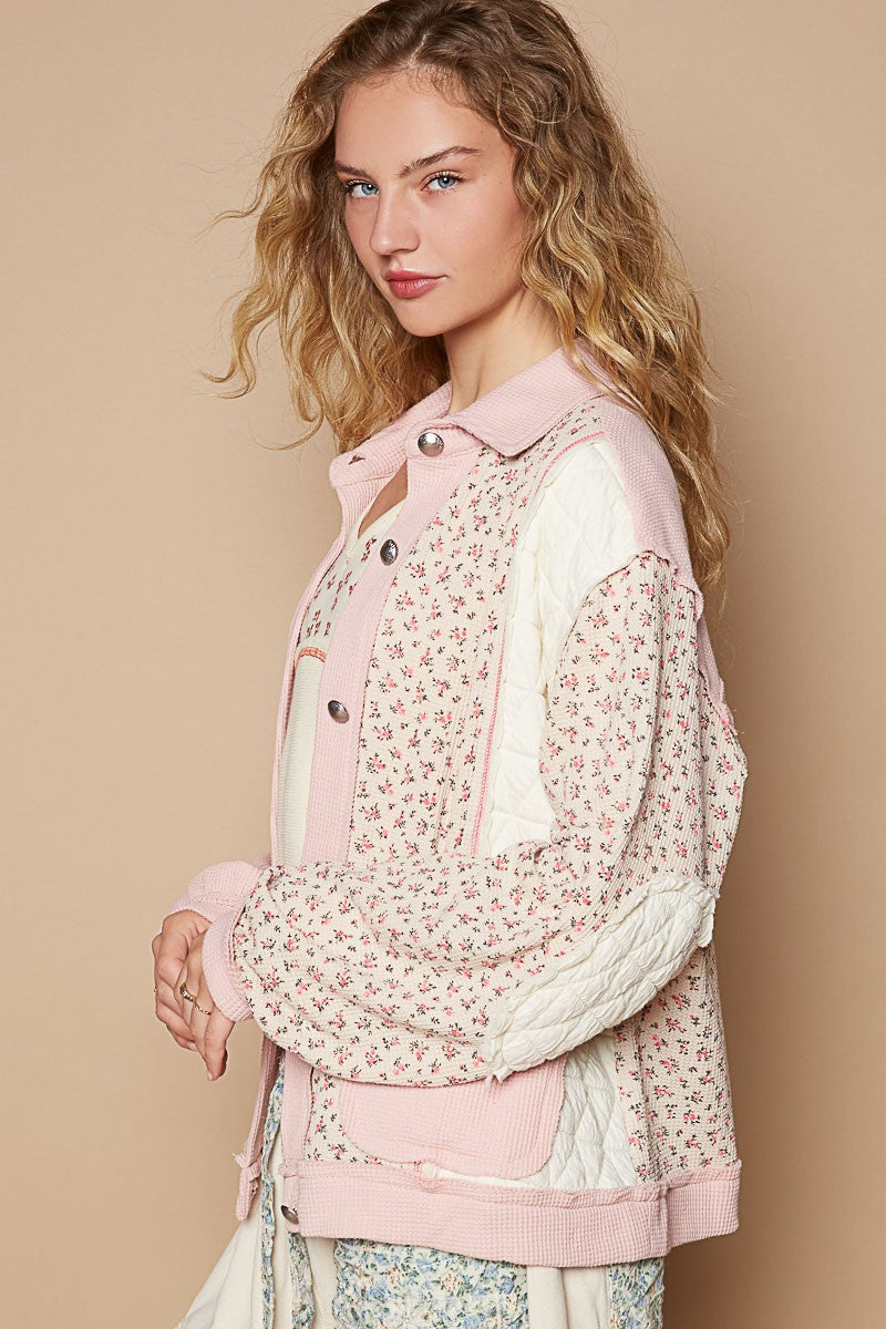 Outfit Flow - POL Floral Exposed Seam Button Up Quilted Jacket