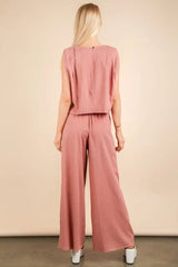 VERY J Solid Woven Top & Pants Set OutfitFlow