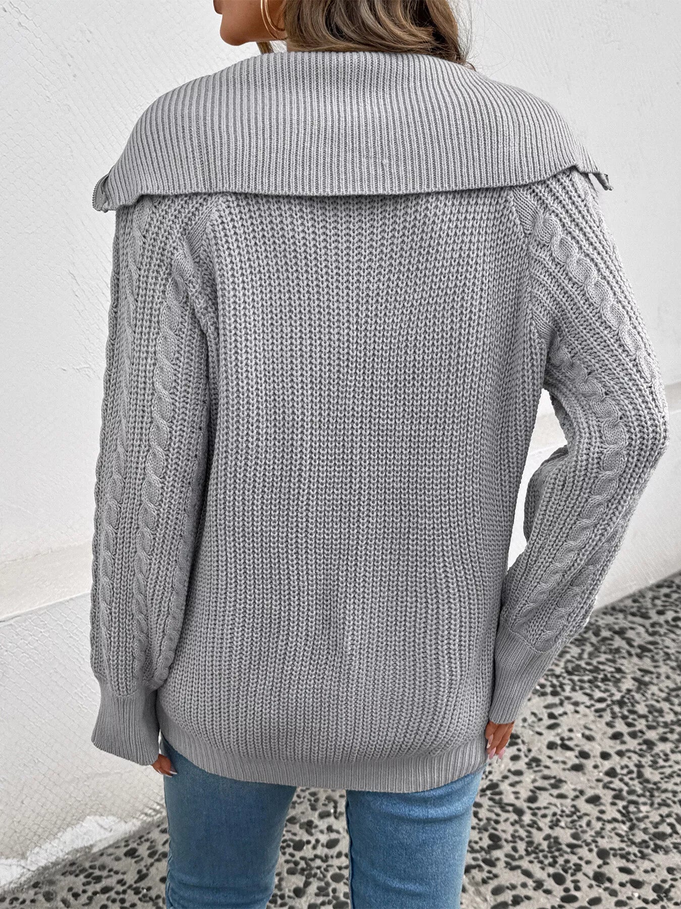 Cable Knit Half Zip Sweater Trendsi