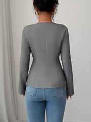 Flower Button Long Sleeve Blazer OutfitFlow