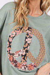 SAGE + FIG Floral Peace Patch Round Neck Top OutfitFlow