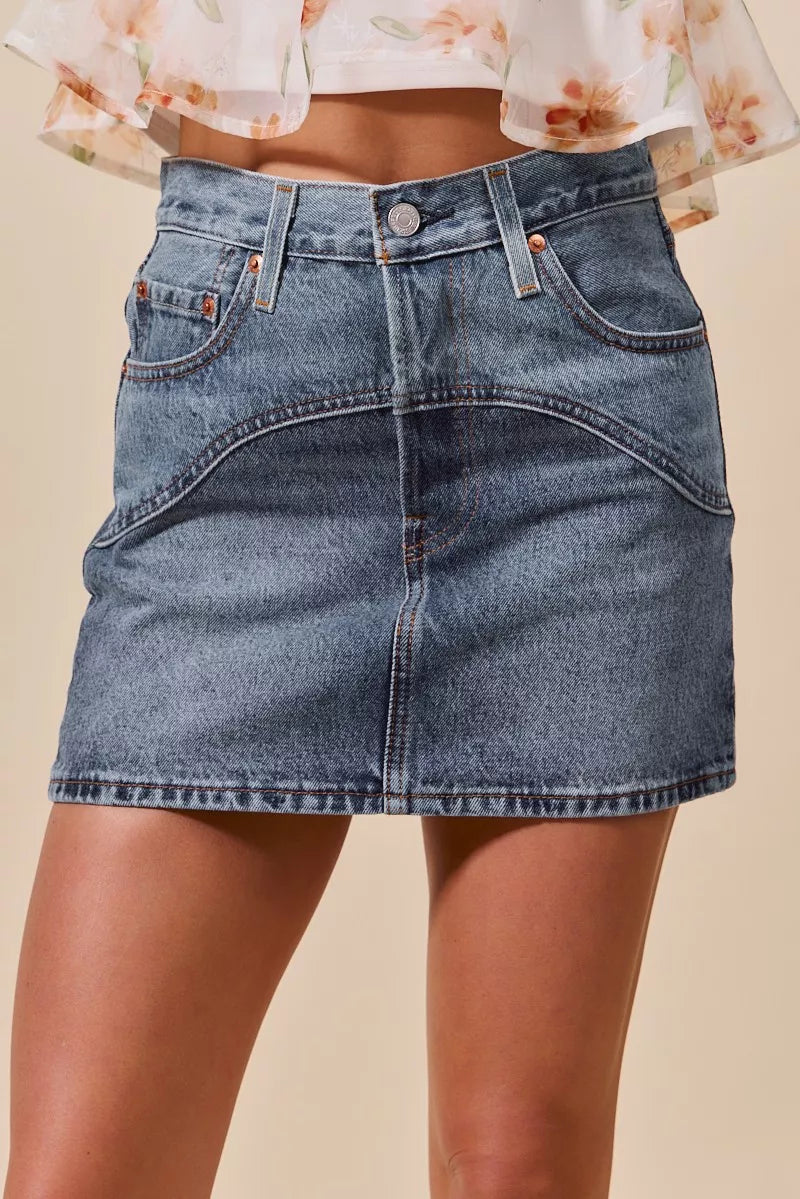 SO ME Washed Denim Mini Skirt with Pockets DENIM Trendsi